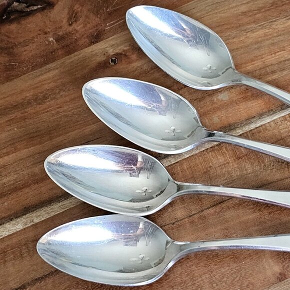 Oneida Adam Silverplate Teaspoons Spoons 4pc 1917 no mono vtg minimalis art deco - Picture 4 of 10